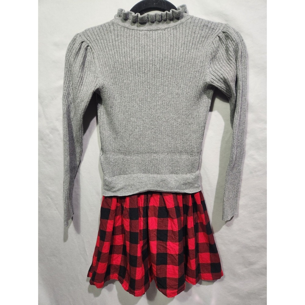 Gap Kids Red Black Buffalo Check Plaid Dress Ribbed Gray Sweater Medium‎ Holiday - Picture 3 of 6